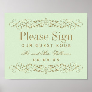 Livre d'or de mariage vert et or à motifs