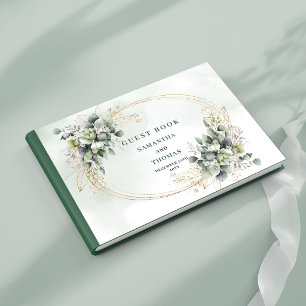 Livre d'or de mariage vert or aquarelle botanique