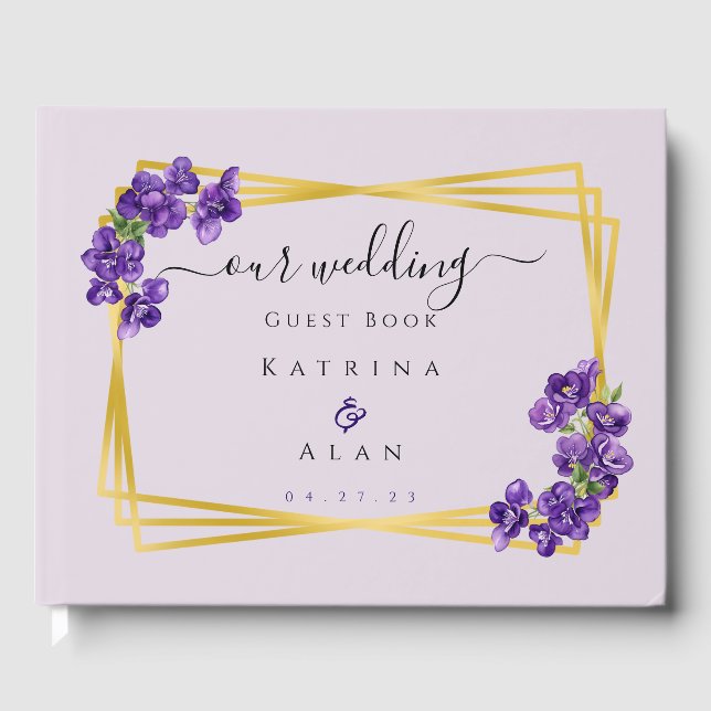 Livre d'or de mariage Violettes Lavande Deep Purpl (Recto)
