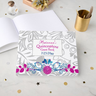 Livre d'or de Quinceañera Rose, Bleu, Gris