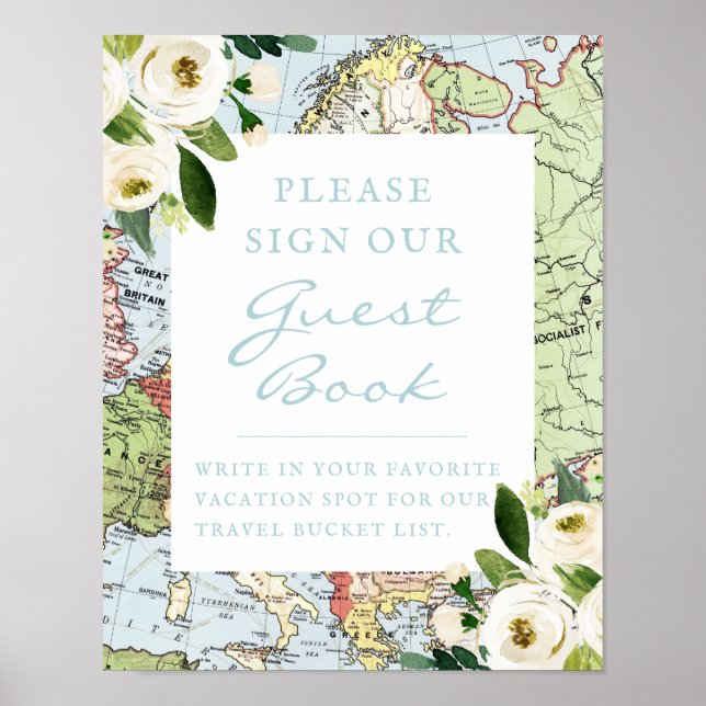 Livre d'or de thème de voyage avec carte florale (Devant)