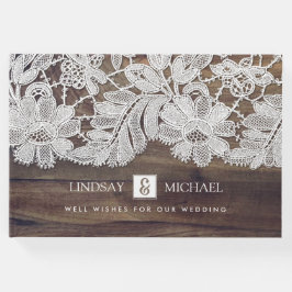 Livre D'or Dentelle blanche | Mariage en bois de grange