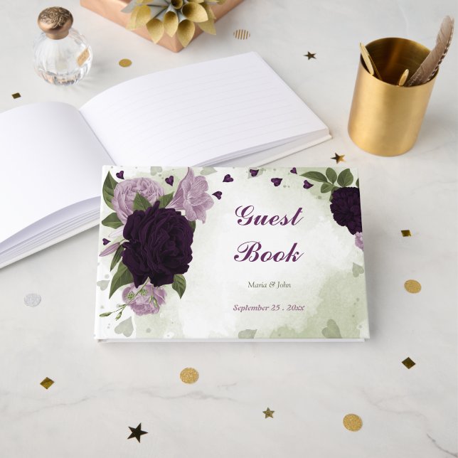 livre d'or des fleurs violettes profondes et légèr (Recto ouvert)