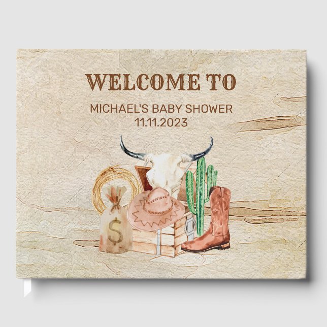 Livre D'or Desert Little Cowboy Baby Shower Western (Recto)