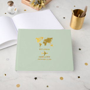Livre D'or Destination Mariage Monde Passport Sage Vert Or