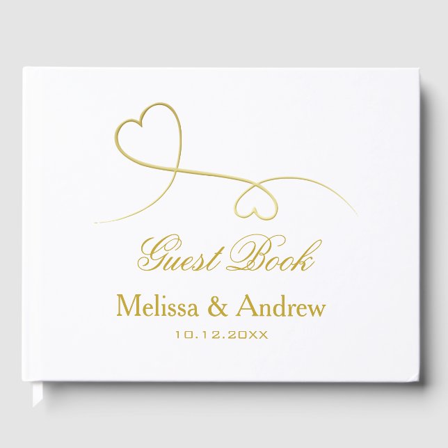 Livre D'or Deux Coeurs Or Élégants | MARIAGE (Recto)