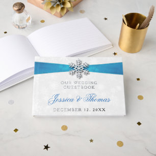 Livre D'or Diamante Snowflake & Blue Ribbon Mariage d'hiver