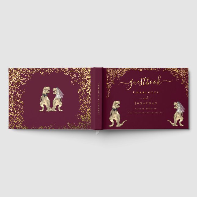 Livre D'or Dinosaur Theme Wedding Burgundy Red & Gold (Complet)