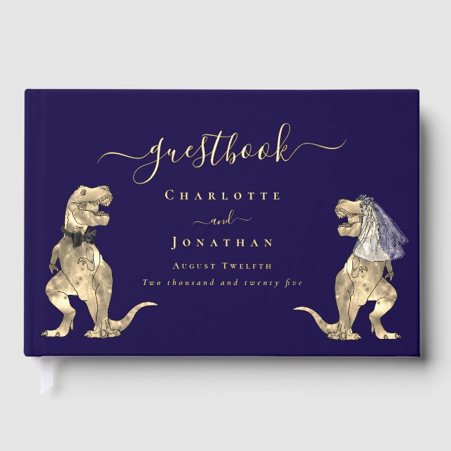 Livre D'or Dinosaur Theme Wedding Custom Navy Blue Gold (Recto)