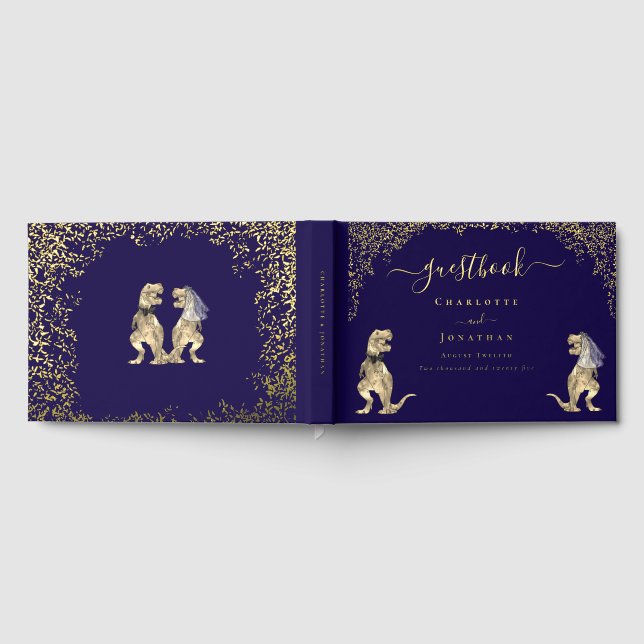 Livre D'or Dinosaur Theme Wedding Custom Navy Blue Gold (Complet)