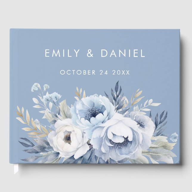 Livre D'or Divine Bleu magnifique Mariage Floral (Recto)