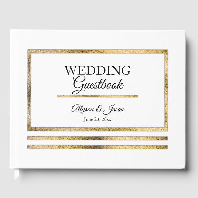 Livre D'or Doré | Blanc Moderne Simple Mariage élégant (Recto)
