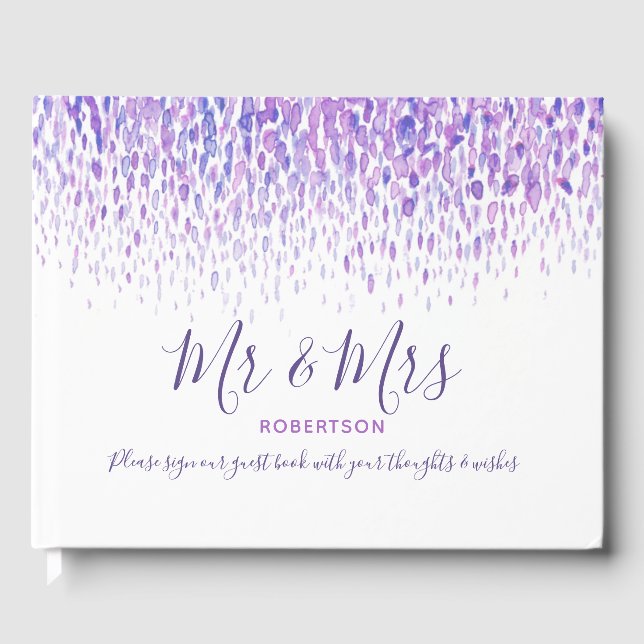 Livre D'or Dot art cascade personnalisé violet mariage (Recto)