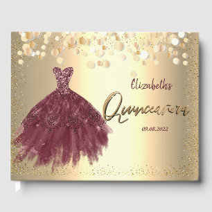 Livre D'or Dots Confetti Or, Robe Bourgogne Quinceañera