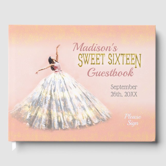 Livre D'or Doux 16 Anniversaire Robe Robe Rosée Rose Or (Recto)