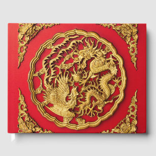 Livre D'or Dragon Phoenix Rouge Or Chinois Mariage Faveur