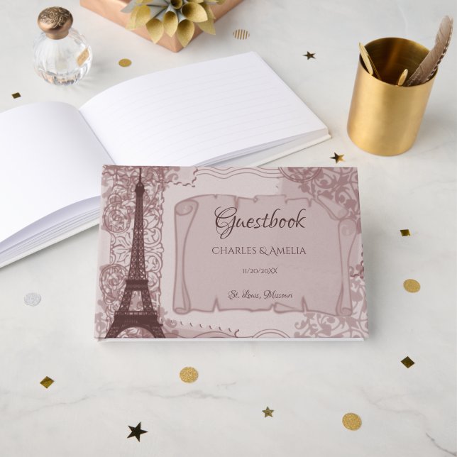 Livre d'or du jour de mariage rose parisien (Recto ouvert)
