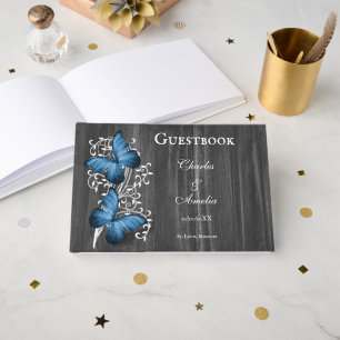 Livre d'or du Mariage papillon bleu rustique