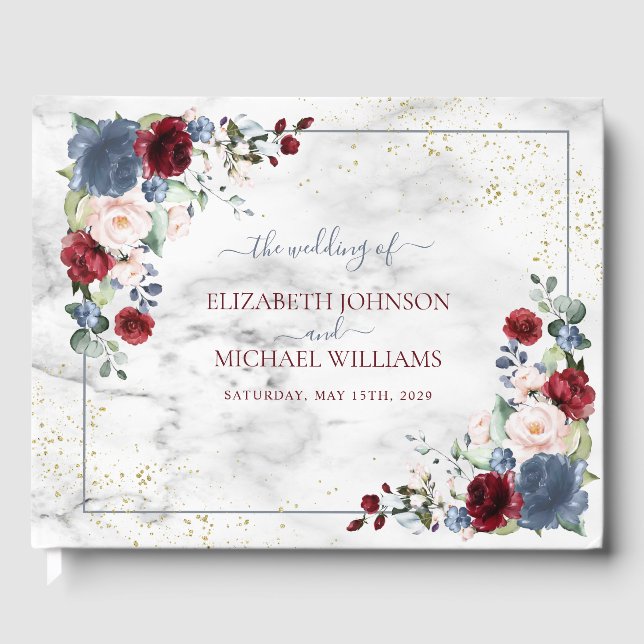 Livre D'or Dusty Blue Bourgogne Blush Gold FlorMariage (Recto)