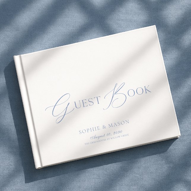 Livre D'or Dusty Blue Elegant Script Wedding Guest Book (Créateur téléchargé)