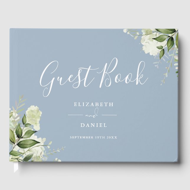 Livre D'or Dusty Blue Greenery Floral Photo Wedding (Recto)