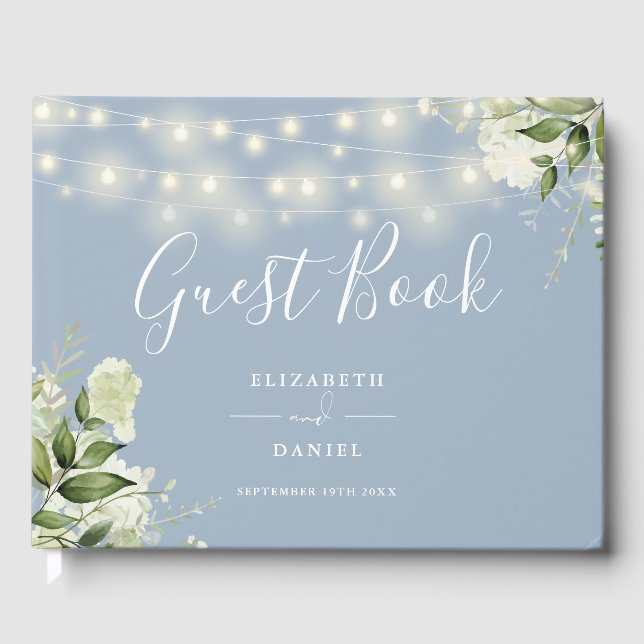 Livre D'or Dusty Blue Greenery String Mariage (Recto)