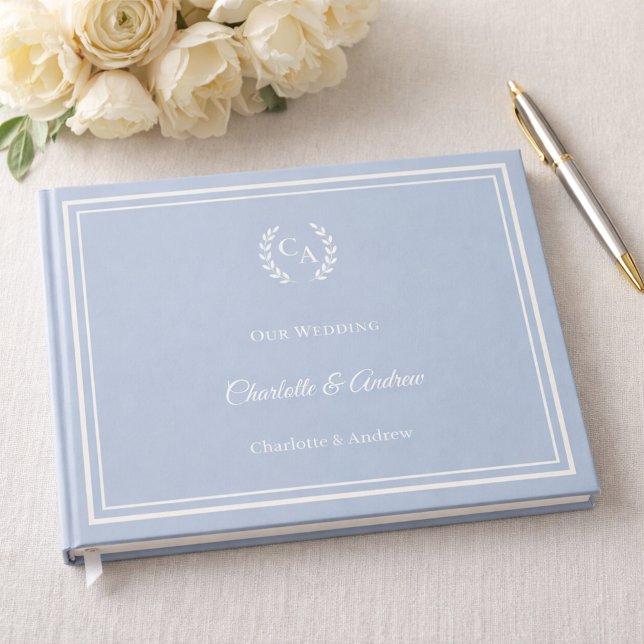 Livre D'or Dusty blue ivory monogrammed wreath wedding (Créateur téléchargé)