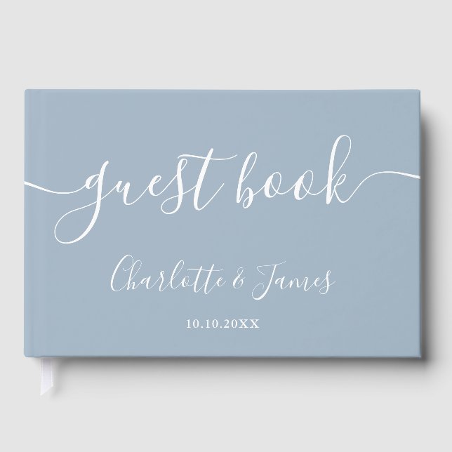 Livre D'or Dusty Blue Signature Script Photo Wedding (Recto)