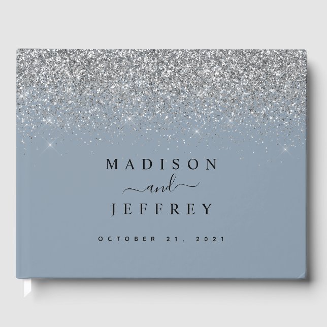 Livre D'or Dusty Blue & Silver Parties scintillant Mariage (Recto)