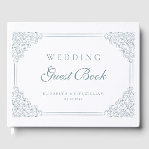 Livre D'or Dusty Blue Vintage Ornate Bordé Mariage cadre