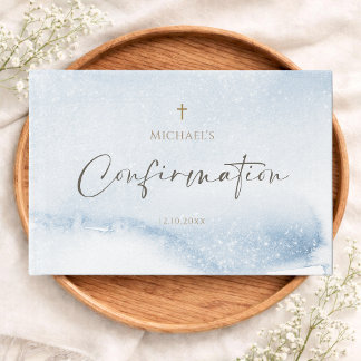 Livre D'or Dusty Blue Watercolor Boy Confirmation