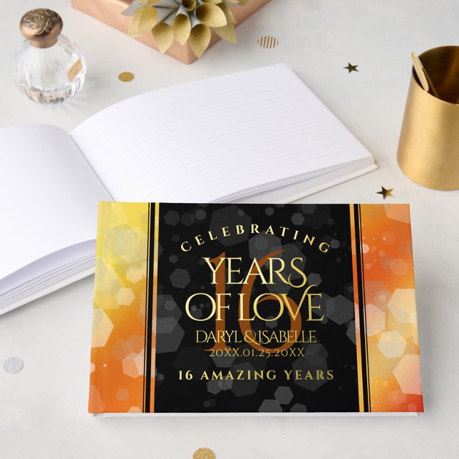 Livre D'or Élégant 16ème anniversaire de Mariage de Topaz d'o (Elegant 16th Golden Topaz Wedding Anniversary Foil Guest Book Cover Photo)