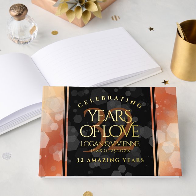 Livre D'or Élégant 32ème anniversaire de Mariage de bronze (Elegant 32nd Bronze Wedding Anniversary Foil Guest Book Cover Photo)
