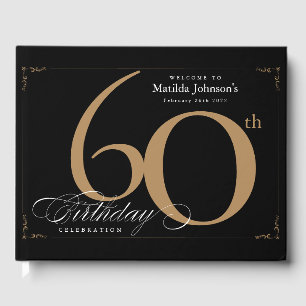 Livre D'or Élégant 60e anniversaire Black Gold Script personn