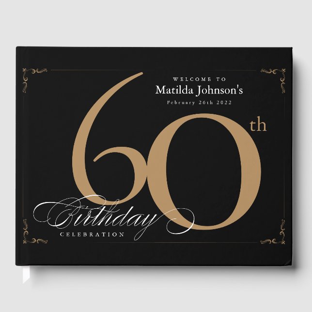 Livre D'or Élégant 60e anniversaire Black Gold Script personn (Recto)