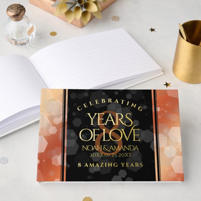 Livre D'or Élégant 8ème anniversaire de Mariage de bronze (Elegant 8th Bronze Wedding Anniversary Foil Guest Book Cover Photo)
