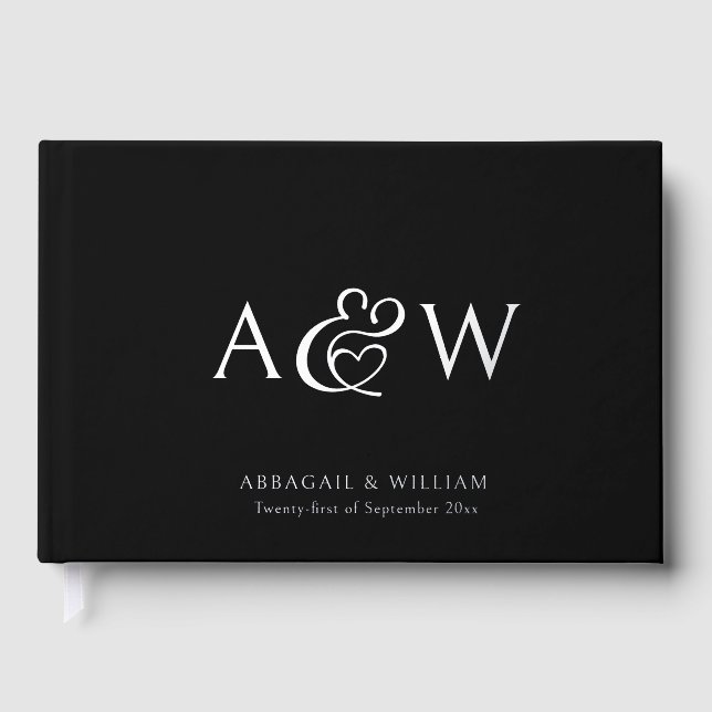 Livre D'or Elégant Ampersand Monogram Argent Noir Mariage (Recto)