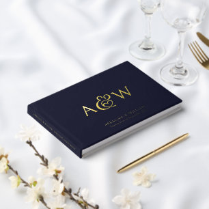Livre D'or Elégant Ampersand Monogram Gold Marine Mariage ble