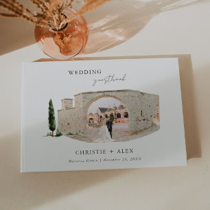 Livre D'or Elégant aquarelle Mariage d'illustration du lieu