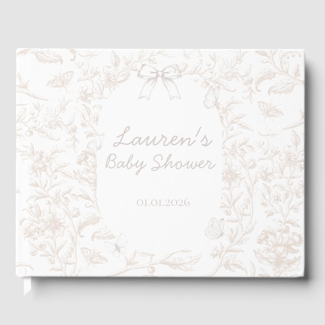 Livre D'or Elégant Baby shower naturel de Toile Neutre (Recto)