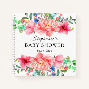 Livre d'or élégant Baby Shower Rose Fleur Rose