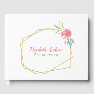Livre D'or Elégant Bat mitzvah floral bleu marine