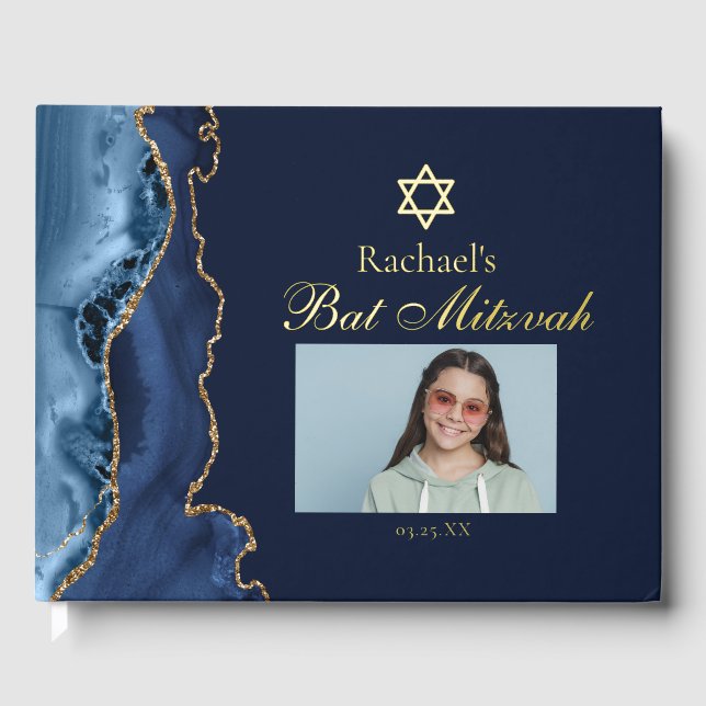 Livre D'or Élégant Bat mitzvah Marine Blue Gold Foil (Recto)