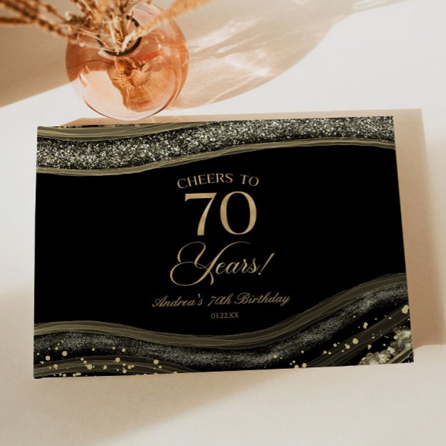 Livre D'or Elegant Black Gold Agate 70th Birthday Party (Créateur téléchargé)
