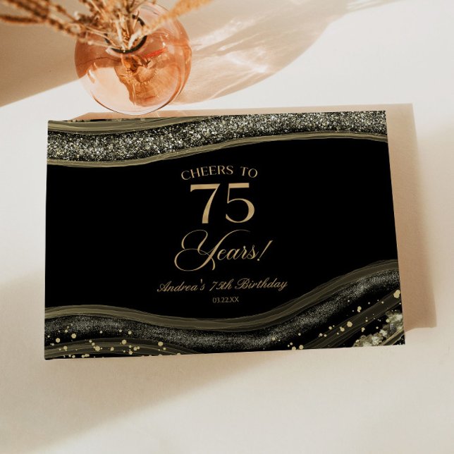 Livre D'or Elegant Black Gold Agate 75th Birthday Party (Créateur téléchargé)