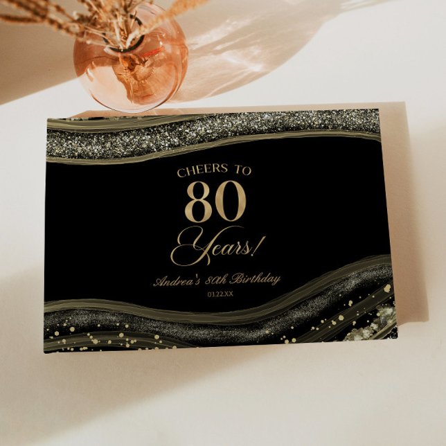 Livre D'or Elegant Black Gold Agate 80th Birthday Party (Créateur téléchargé)