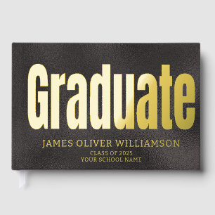 Livre D'or Élégant Black Gold Graduation Party invité