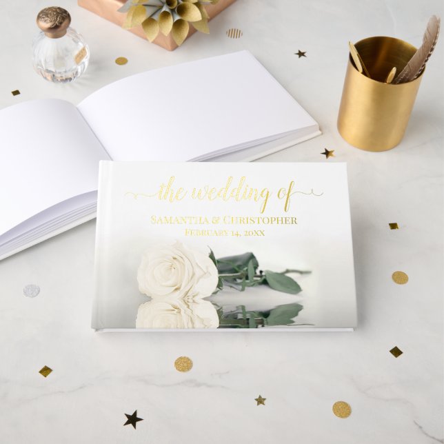 Livre D'or Élégant blanc ivoire Rose petit Mariage (Recto ouvert)