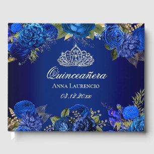 Livre D'or Elégant bleu Floral Diamant Tiara Quinceanera
