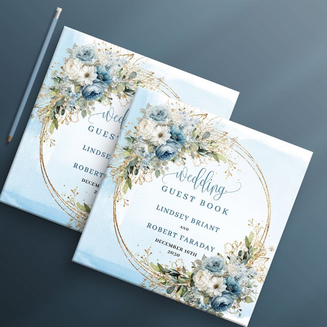Livre D'or Elegant Blue Floral Gold Glitter Guest Book (Elegant Blue Floral Gold Glitter Guest Book)